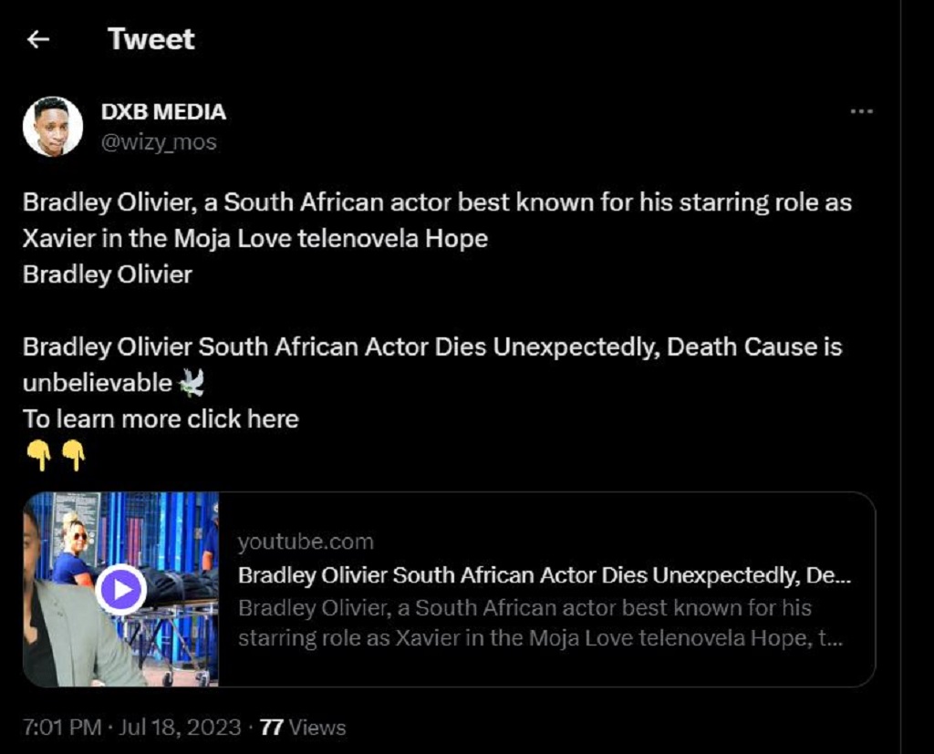 Obituary for Bradley Olivier