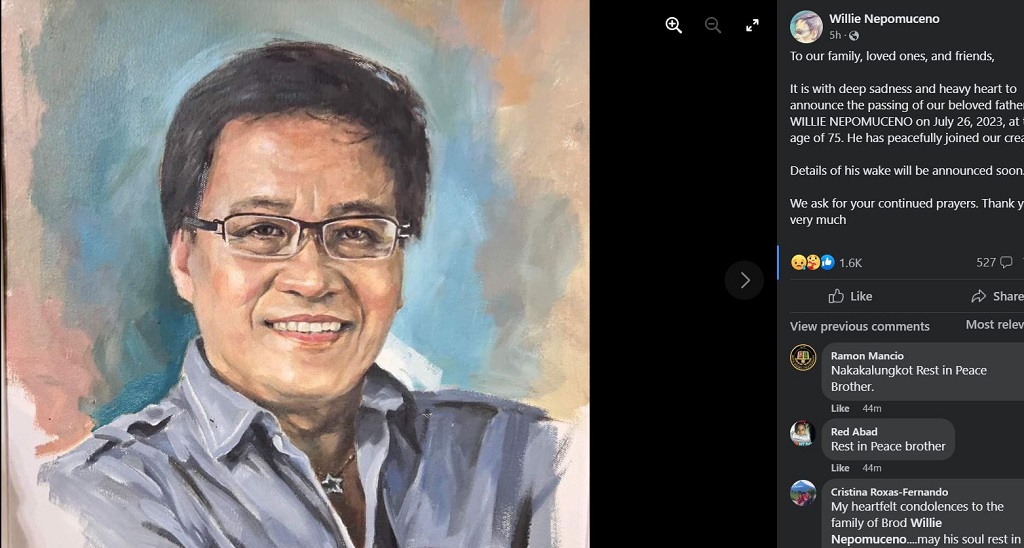 Willie Nepomuceno Death Cause and Obituary: How Did Filipino Impersonator Die? Willie Nepomuceno health issues